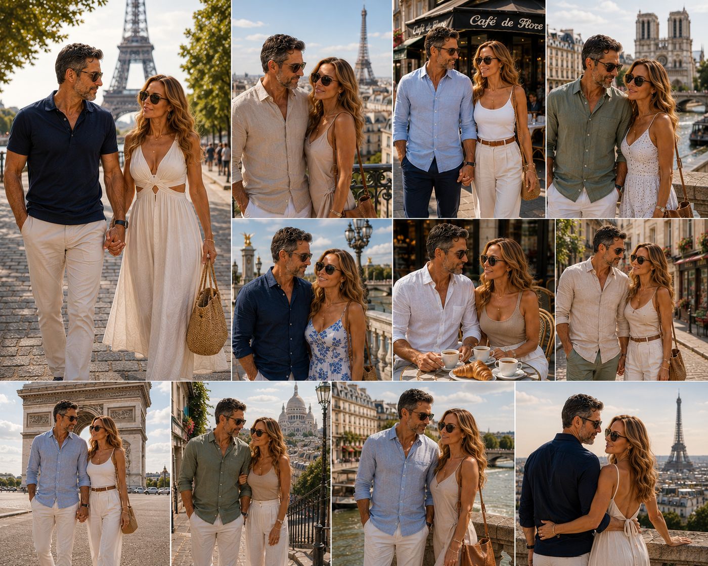 Collage of a couple exploring Paris
